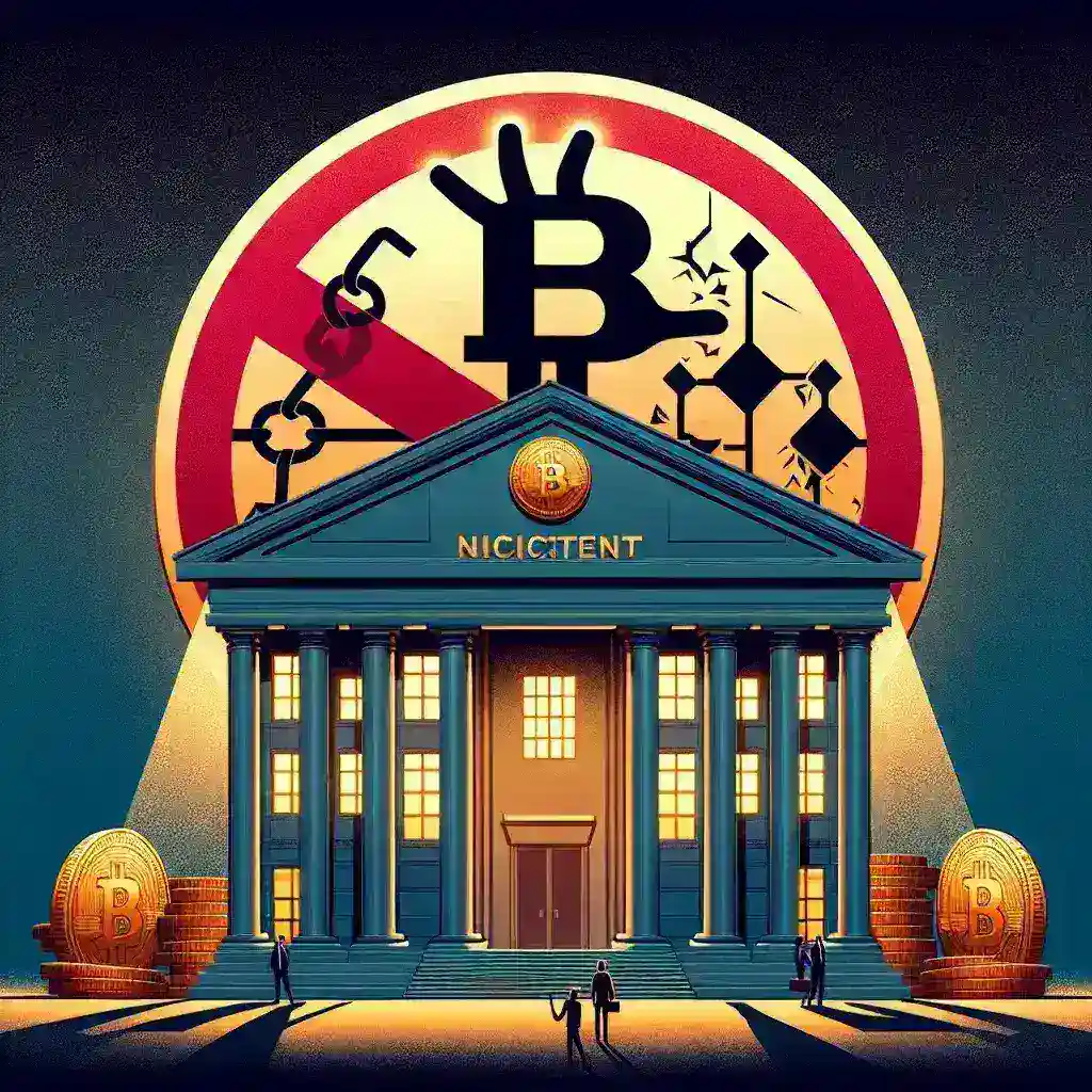 "Ilustrasi larangan iklan kripto ilegal oleh Kominfo setelah meningkatnya penipuan investasi digital, menampilkan grafik peringatan dan simbol cryptocurrency."