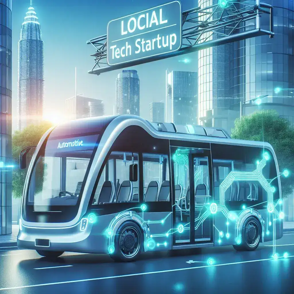 "Bus listrik inovatif dari startup otomotif lokal dengan fitur otonom parsial, menampilkan desain modern dan teknologi ramah lingkungan dalam peluncuran resmi."