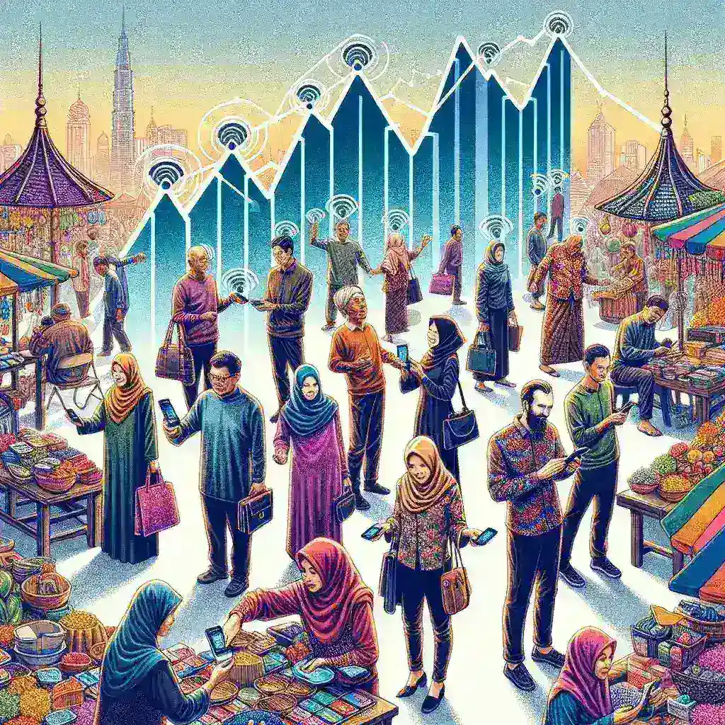 "Grafik menunjukkan pertumbuhan 38% transaksi pembayaran nirsentuh di Indonesia pada tahun 2025, menggambarkan tren digitalisasi yang berkembang dalam sektor keuangan."